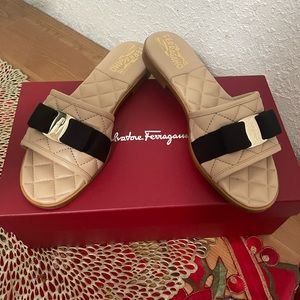 Sandals. Salvatore Ferragamo. Size 6.5. Color beige with black. Open box.